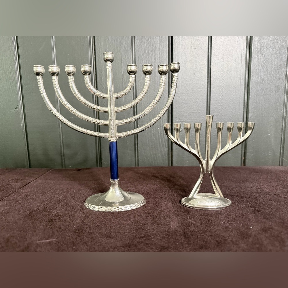Elegant Silver and Blue Menorah Set of 2